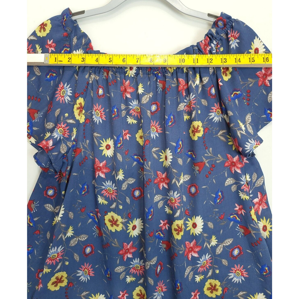 Davi &‎ Dani Blue Floral Shift Tunic Dress Women L Pleated Front Lined Flowey - Picture 6 of 9